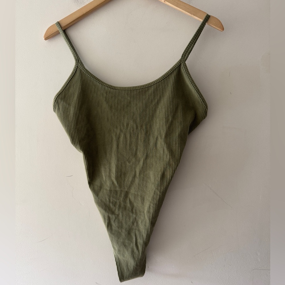 American Eagle Olive Green High‎ Neck Ribbed Bodysuit